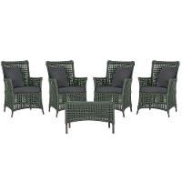 4 Poltronas E 1 Mesa Igapó Alumínio Marrom Corda Náutica E11 Verde - 1