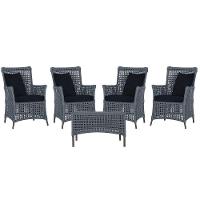 4 Poltronas E 1 Mesa Igapó Alumínio Marrom Corda Náutica E12 Prata - 1