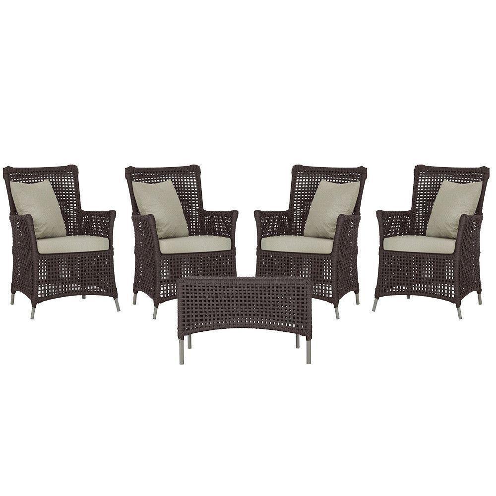 4 Poltronas E 1 Mesa Igapó Alumínio Fendi Corda Náutica E7 Marrom - 1