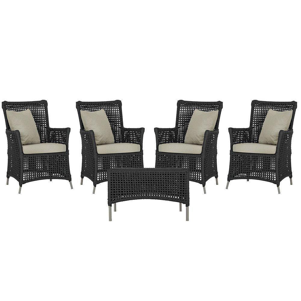 4 Poltronas E 1 Mesa Igapó Alumínio Fendi Corda Náutica E7 Preto - 1