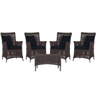 4 Poltronas E 1 Mesa Igapó Alumínio Preta Corda Náutica E12 Marrom - 1