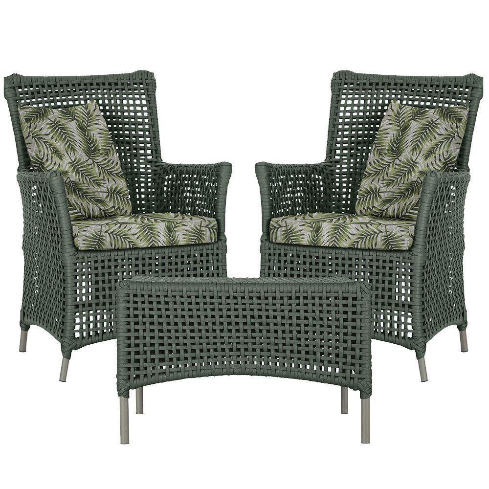 2 Poltronas 1 Mesa Igapó Em Alumínio Fendi Corda Náutica E5 Verde - 1