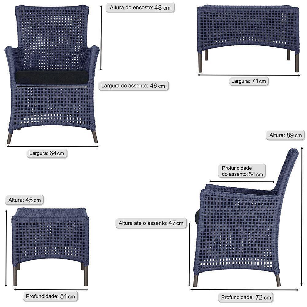4 Poltronas E 1 Mesa Igapó Alumínio Marrom Corda Náutica E12 Azul - 6