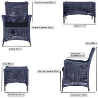 4 Poltronas E 1 Mesa Igapó Alumínio Marrom Corda Náutica E12 Azul - 6