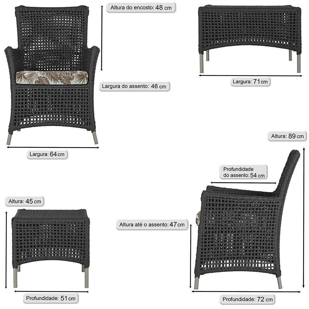4 Poltronas E 1 Mesa Igapó Alumínio Fendi Corda Náutica E6 Preto - 6