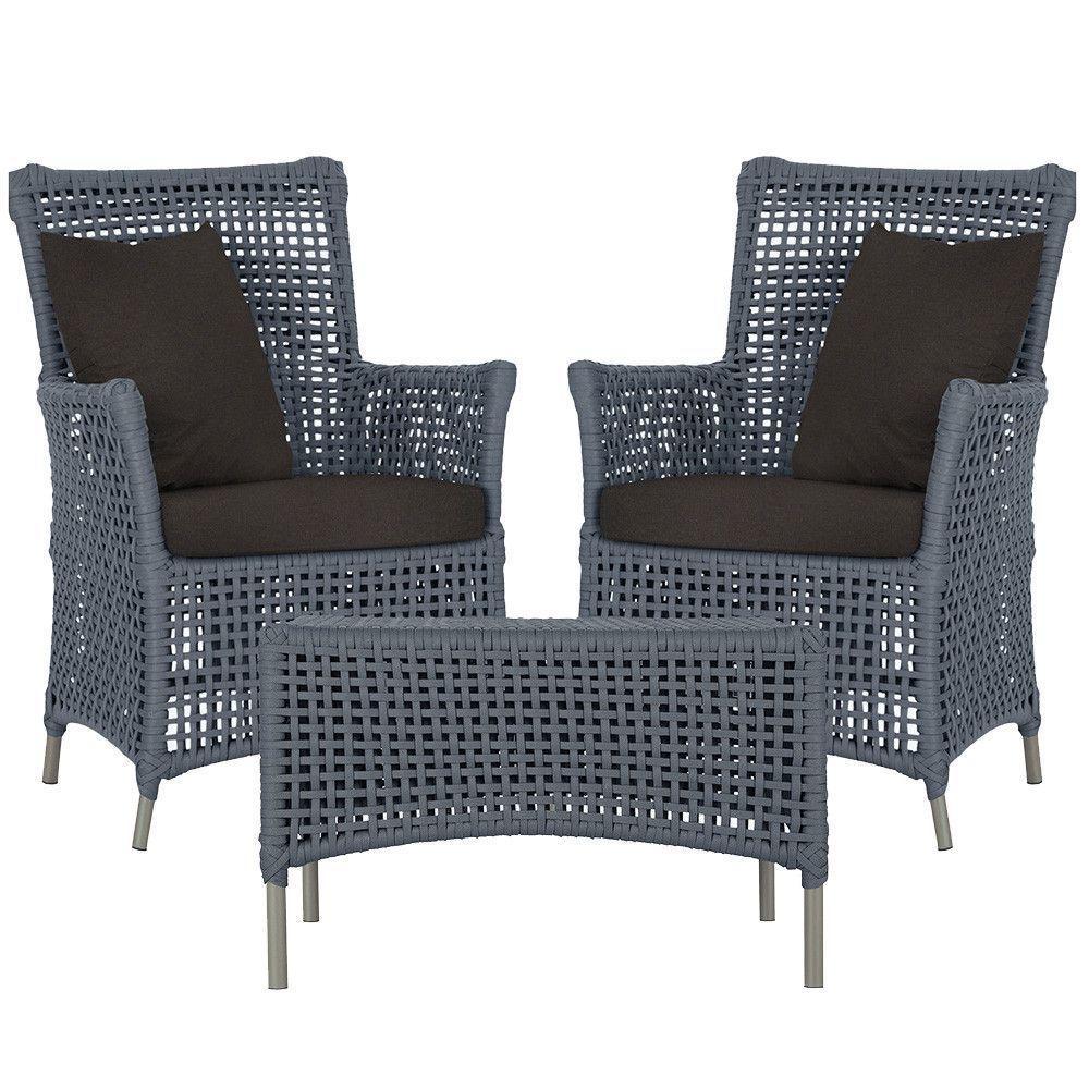 2 Poltronas E 1 Mesa Igapó Alumínio Fendi Corda Náutica E9 Prata - 1