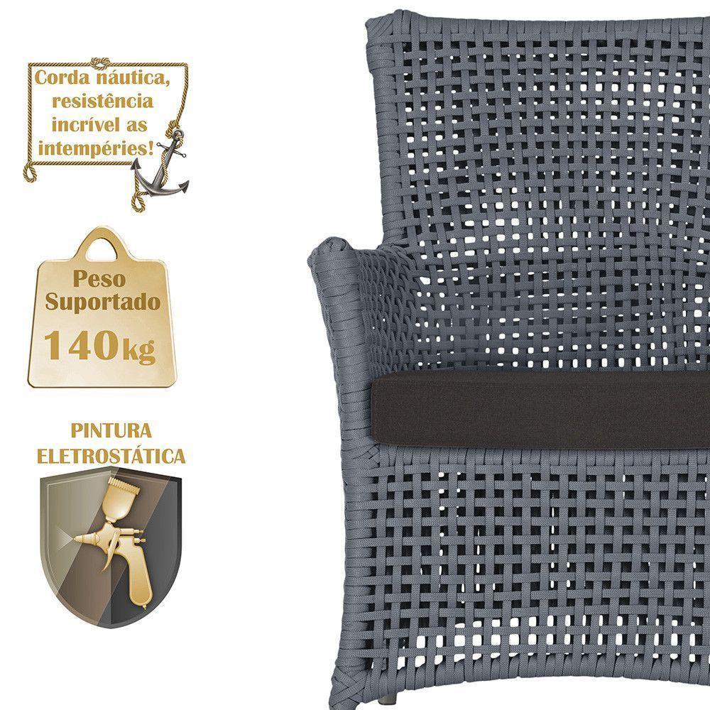 2 Poltronas E 1 Mesa Igapó Alumínio Fendi Corda Náutica E9 Prata - 4