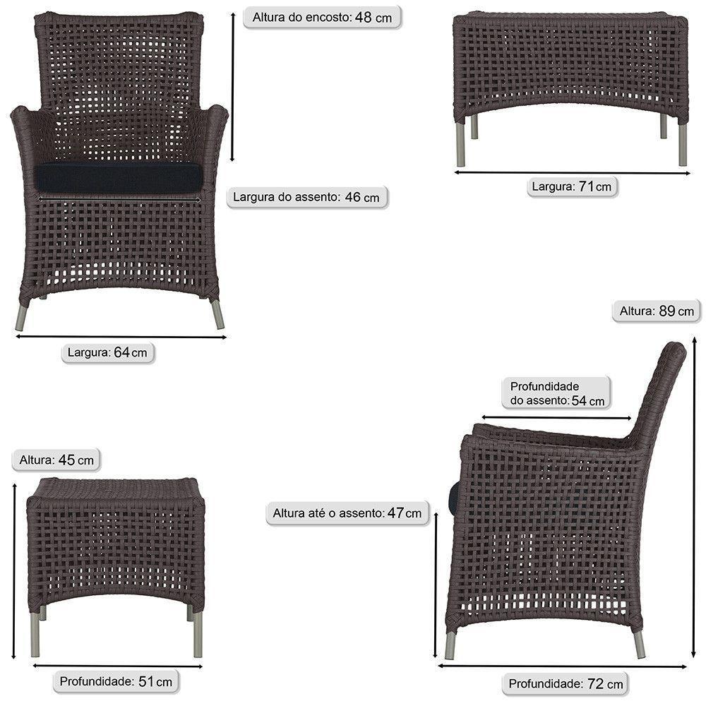 4 Poltronas E 1 Mesa Igapó Alumínio Fendi Corda Náutica E12 Marrom - 6
