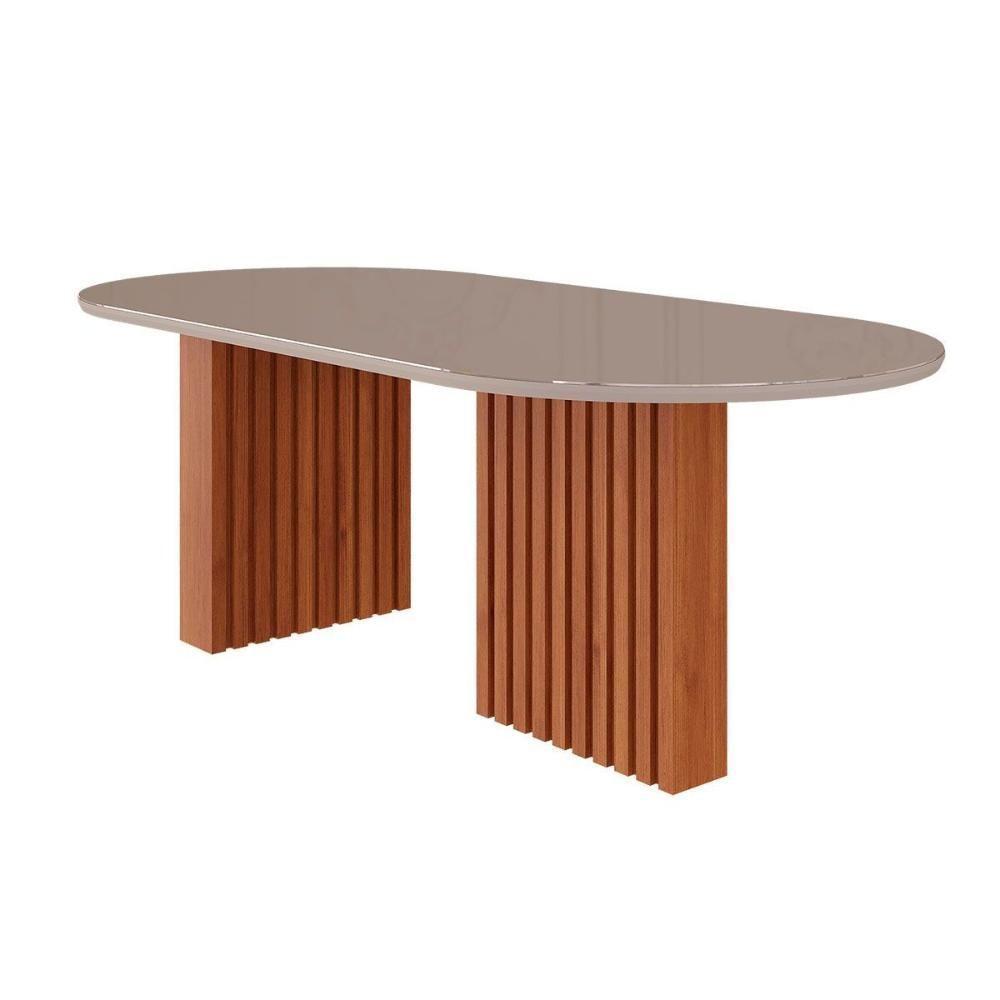 Mesa de Sala Jantar Ester c/Tampo Madeirado Vidro Oval 210x100cm Cinamomo/Off White - Cimol - 1