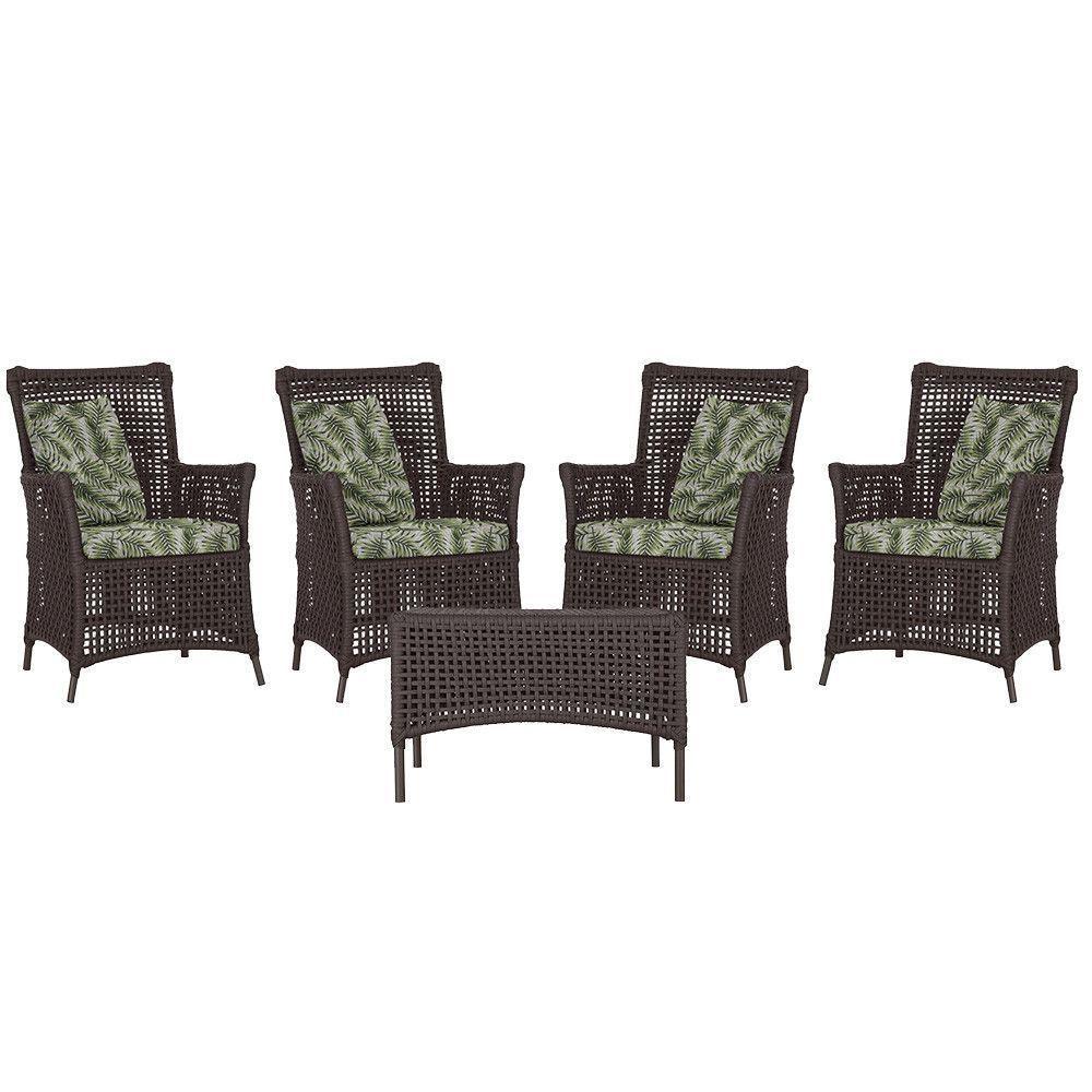 4 Poltronas E 1 Mesa Igapó Alumínio Marrom Corda Náutica E5 Marrom - 1