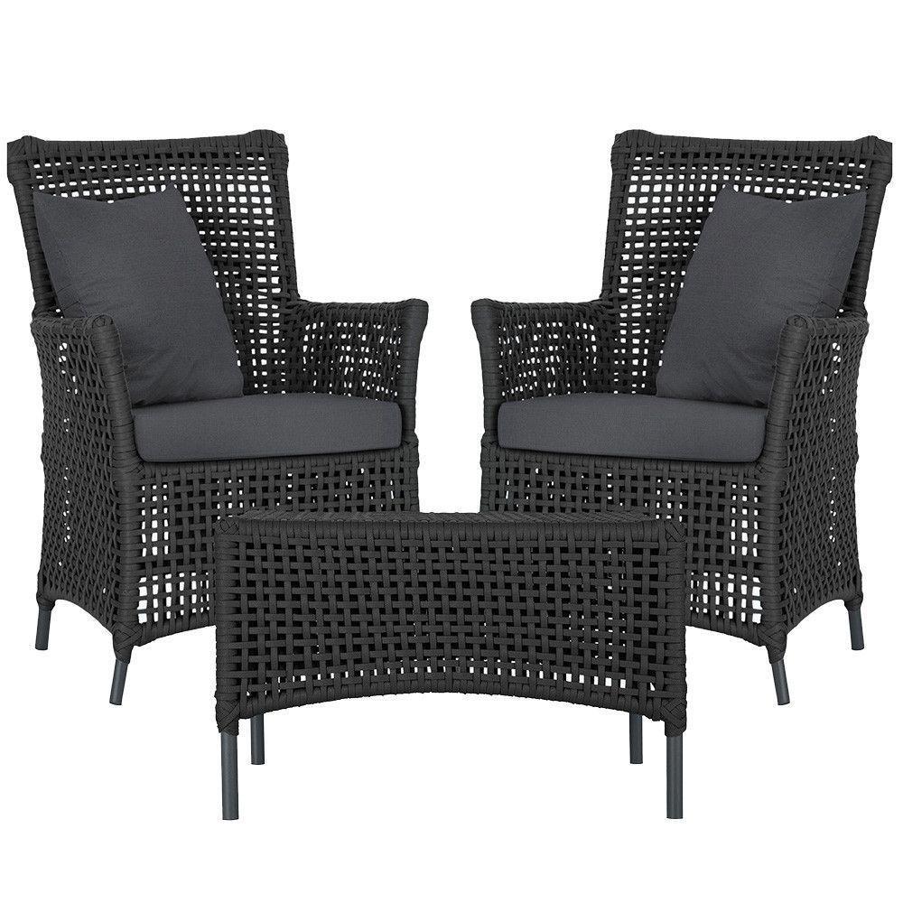 2 Poltronas E 1 Mesa Igapó Alumínio Preta Corda Náutica E11 Preto - 1