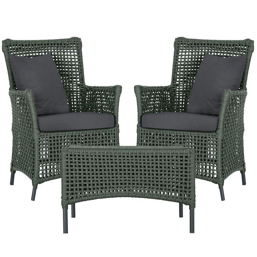 2 Poltronas E 1 Mesa Igapó Alumínio Preta Corda Náutica E11 Verde - 1