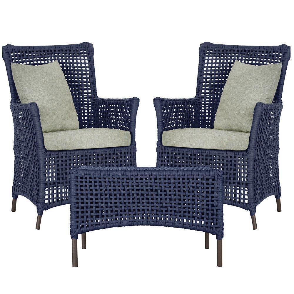 2 Poltronas 1 Mesa Igapó Em Alumínio Marrom Corda Náutica E3 Azul - 1