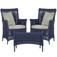 2 Poltronas 1 Mesa Igapó Em Alumínio Marrom Corda Náutica E3 Azul - 1