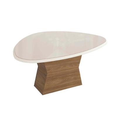 Mesa de Sala Jantar Tília c/Tampo Madeirado c/ Vidro 105x135cm Nogueira/Off White/Vidro Off White - Kappesberg