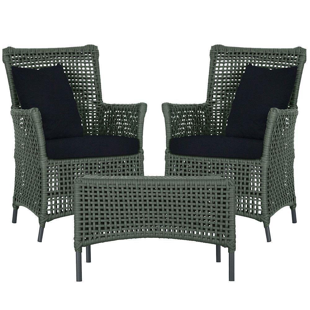 2 Poltronas E 1 Mesa Igapó Alumínio Preta Corda Náutica E12 Verde - 1