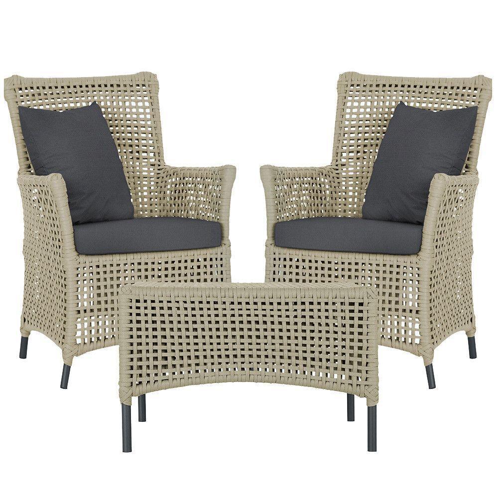 2 Poltronas E 1 Mesa Igapó Alumínio Preta Corda Náutica E11 Rami - 1