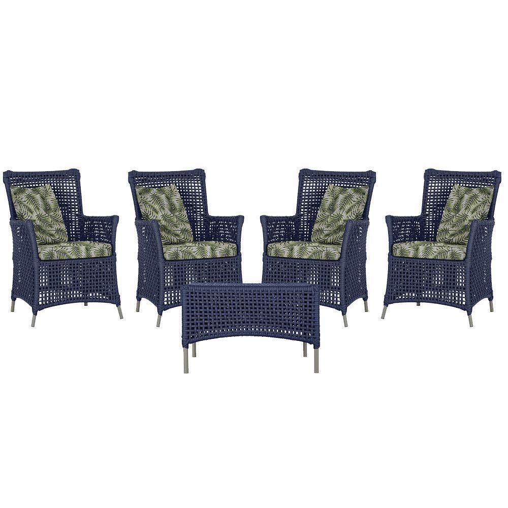 4 Poltronas E 1 Mesa Igapó Alumínio Fendi Corda Náutica E5 Azul - 1