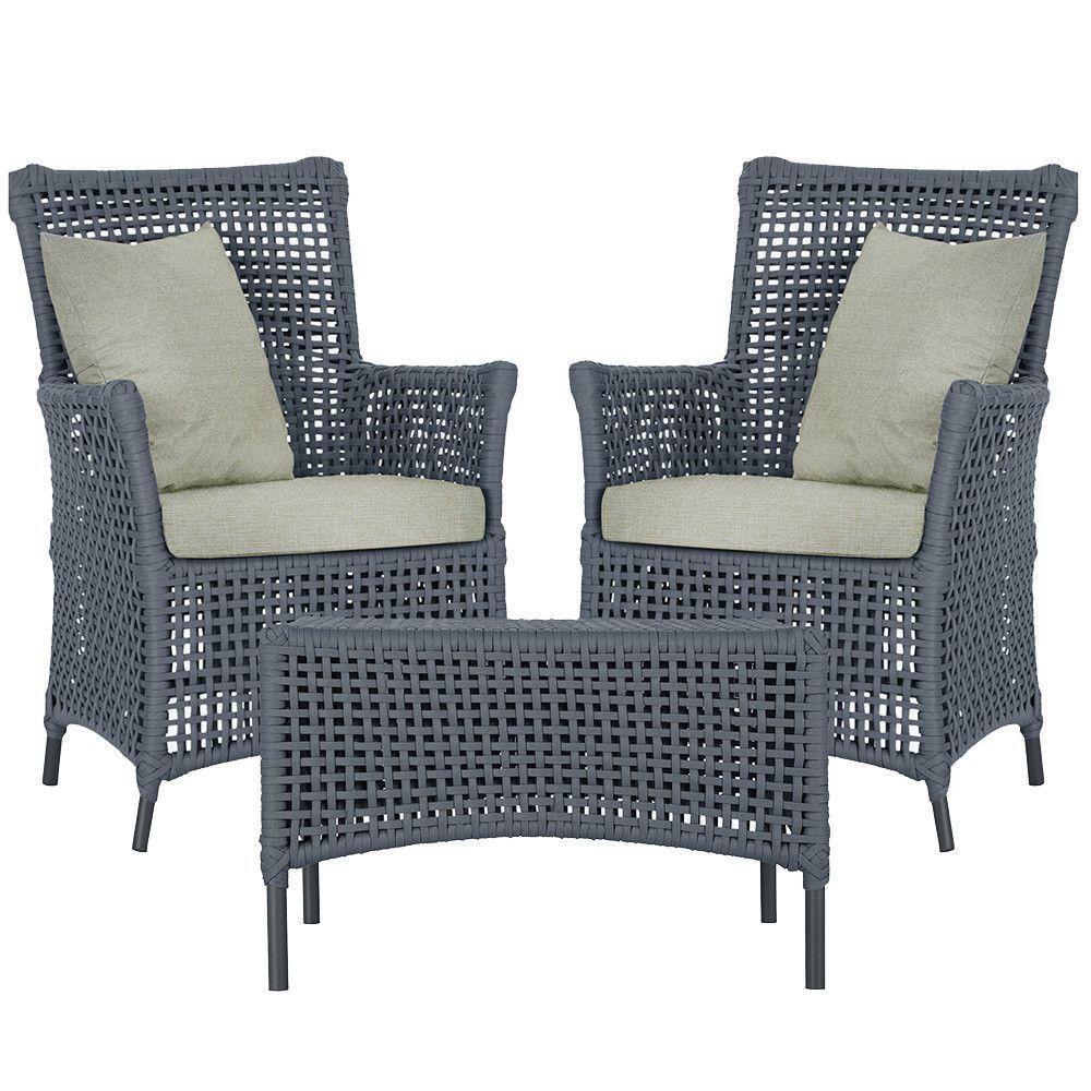 2 Poltronas 1 Mesa Igapó Em Alumínio Preta Corda Náutica E3 Prata - 1