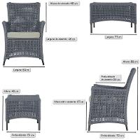 2 Poltronas 1 Mesa Igapó Em Alumínio Preta Corda Náutica E3 Prata - 6