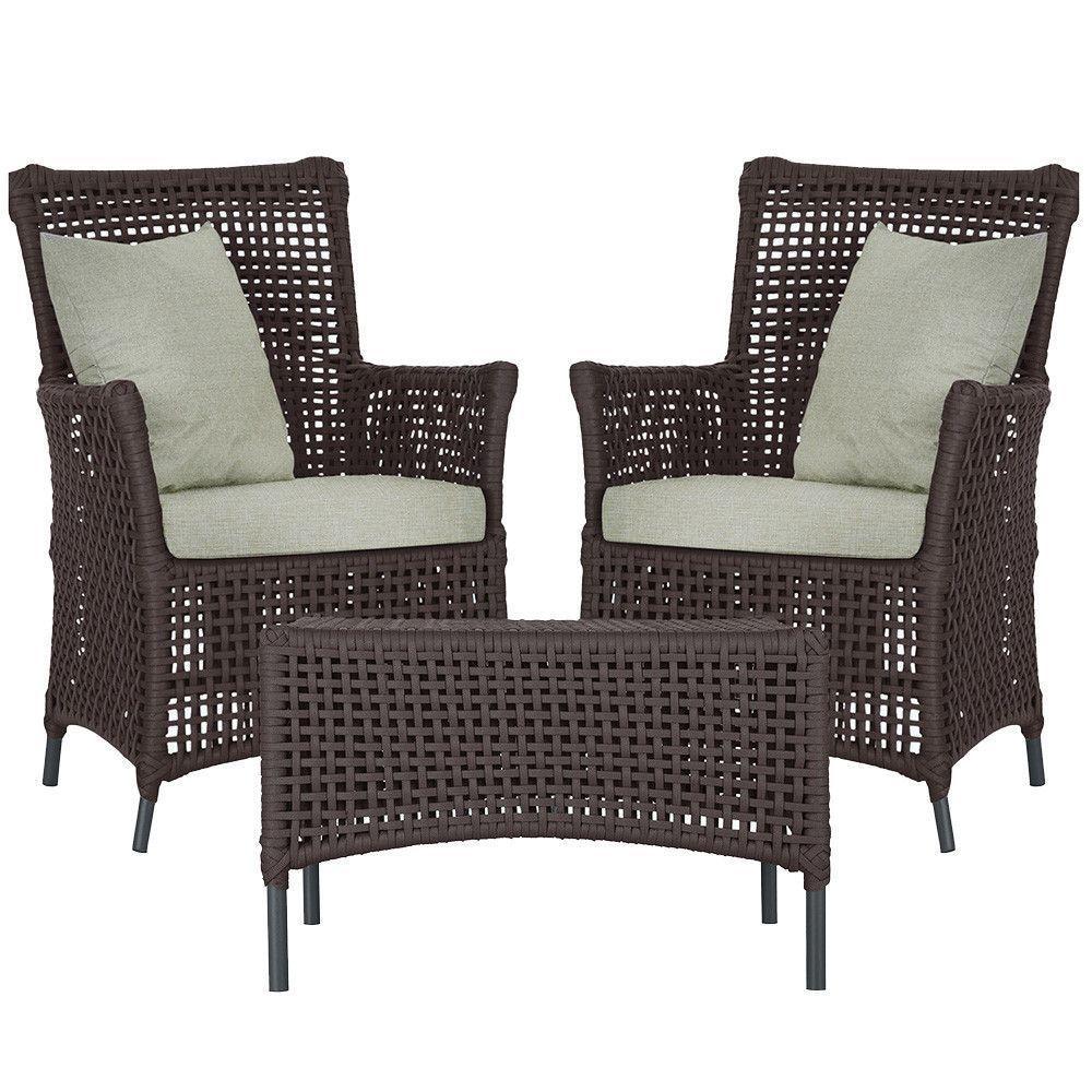 2 Poltronas 1 Mesa Igapó Em Alumínio Preta Corda Náutica E3 Marrom - 1