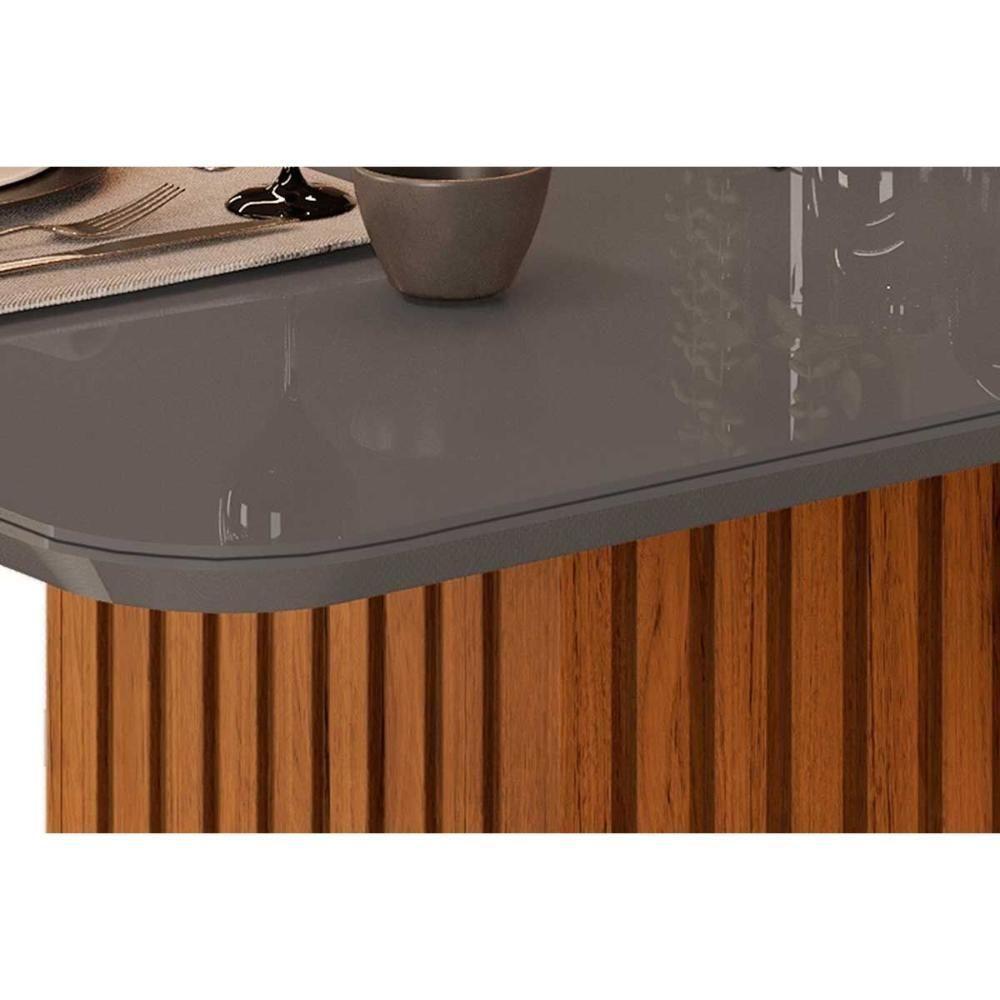 Mesa de Sala Jantar Canes c/Tampo Madeirado Vidro Curvo 200x100cm Cedro/Off White - DJ Móveis - 2
