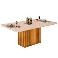 Mesa de Sala Jantar Canes c/Tampo Madeirado Vidro Curvo 200x100cm Cedro/Off White - DJ Móveis - 1