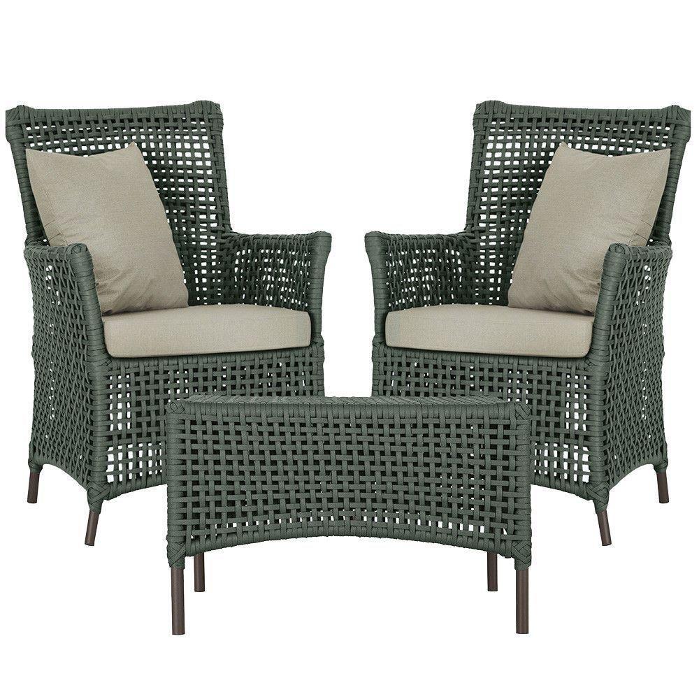 2 Poltronas E 1 Mesa Igapó Alumínio Marrom Corda Náutica E7 Verde - 1