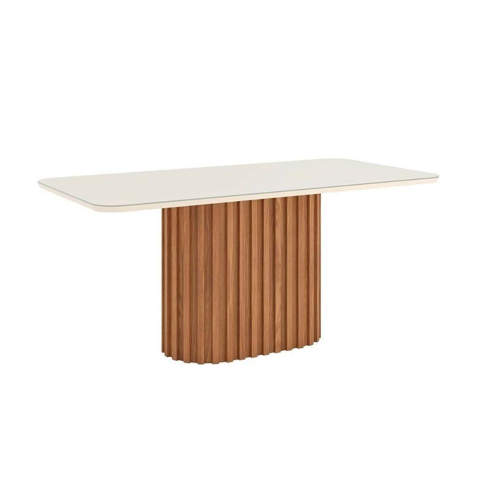 Mesa de Sala Jantar Solana SC84 c/Tampo Madeirado Vidro Curvo 180x90cm Nature/Off White - Henn - 1