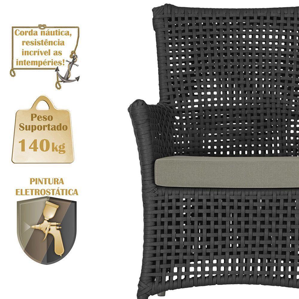 4 Poltronas E 1 Mesa Igapó Alumínio Fendi Corda Náutica E8 Preto - 4