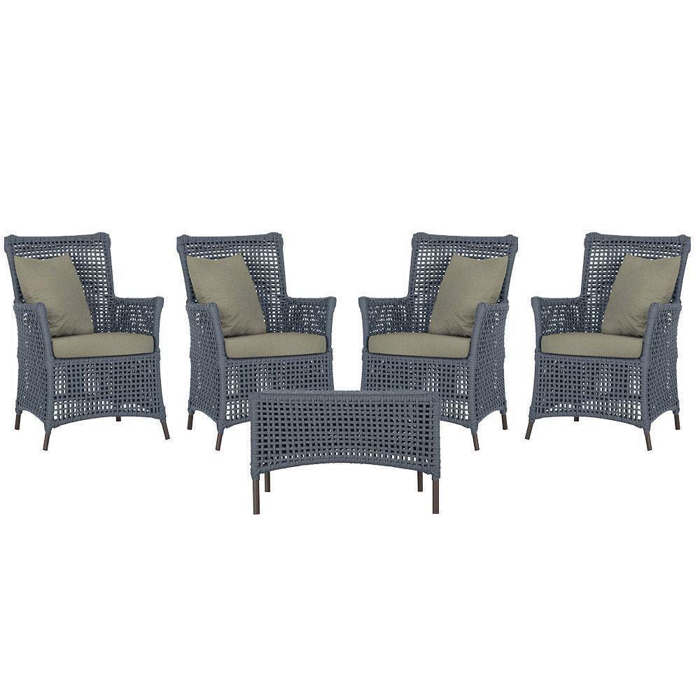 4 Poltronas E 1 Mesa Igapó Alumínio Marrom Corda Náutica E8 Prata - 1