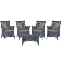 4 Poltronas E 1 Mesa Igapó Alumínio Marrom Corda Náutica E8 Prata - 1