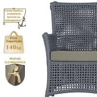 4 Poltronas E 1 Mesa Igapó Alumínio Marrom Corda Náutica E8 Prata