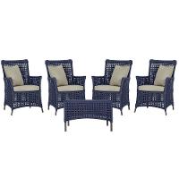 4 Poltronas E 1 Mesa Igapó Alumínio Marrom Corda Náutica E7 Azul - 1