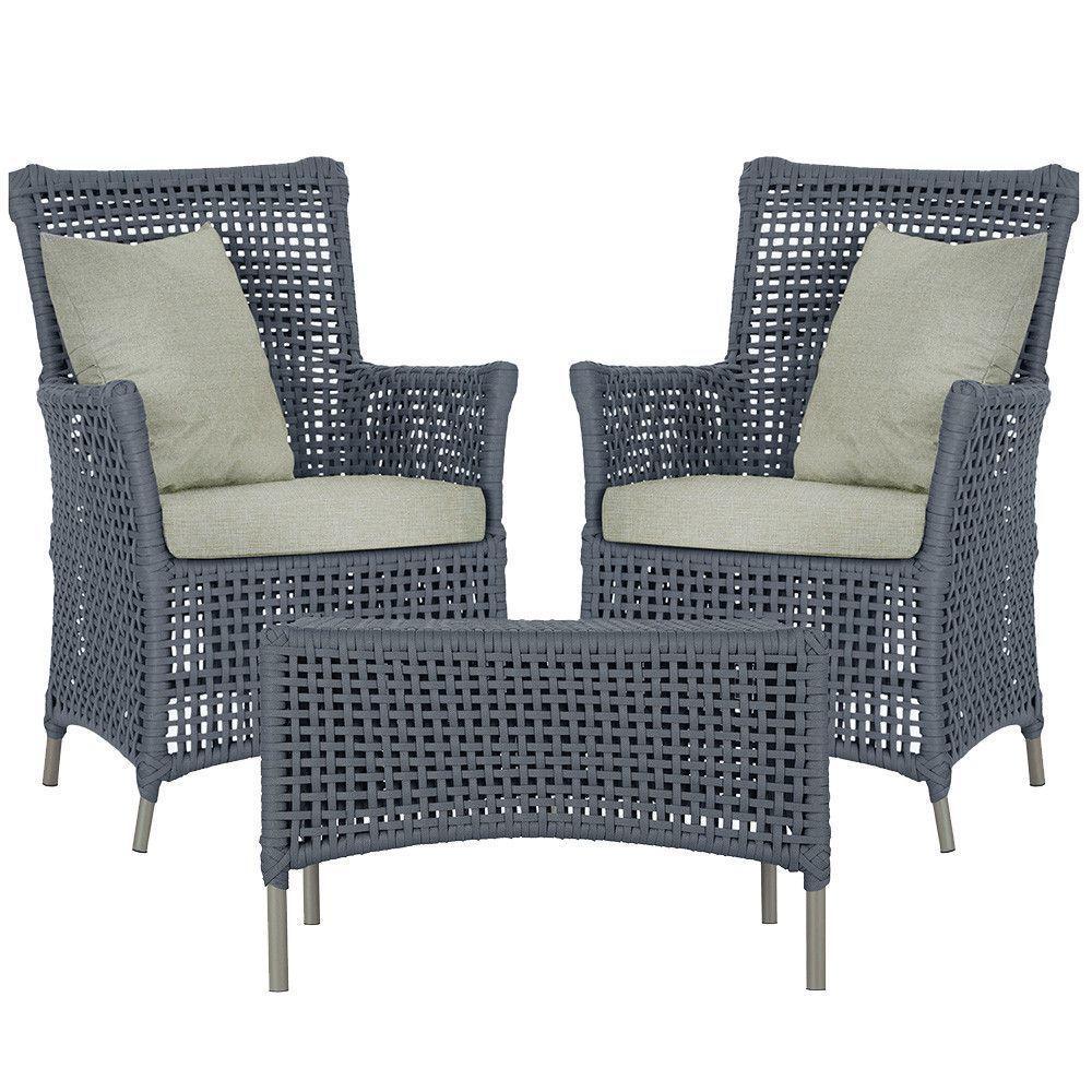 2 Poltronas E 1 Mesa Igapó Alumínio Fendi Corda Náutica E3 Prata - 1