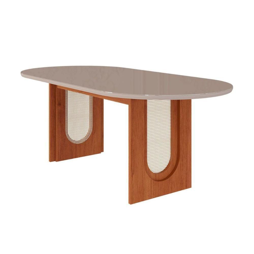 Mesa de Sala Jantar Valentina c/Tampo Madeirado Oval 210x100cm Cinamomo/Off White - Cimol - 1