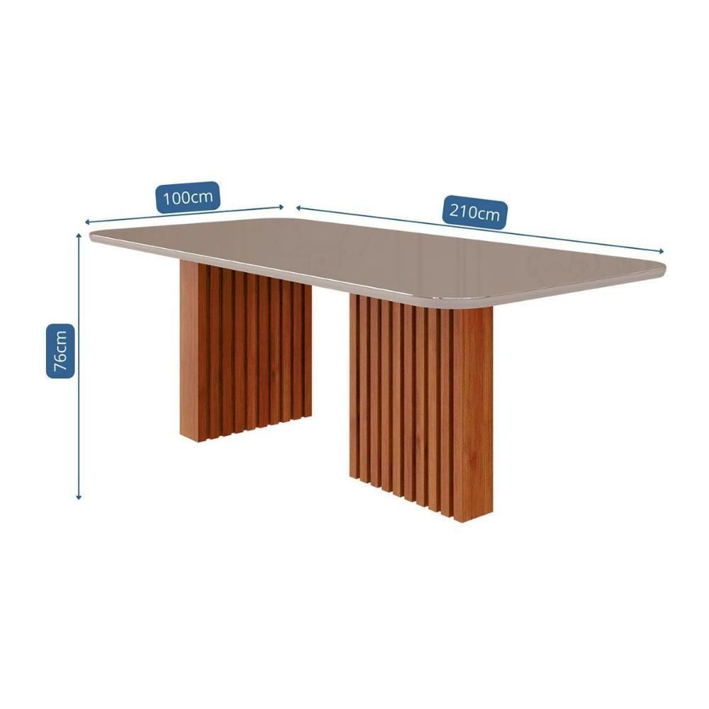 Mesa de Sala Jantar Ester c/Tampo Madeirado Vidro Reto 210x100cm Cinamomo/Off White - Cimol - 3