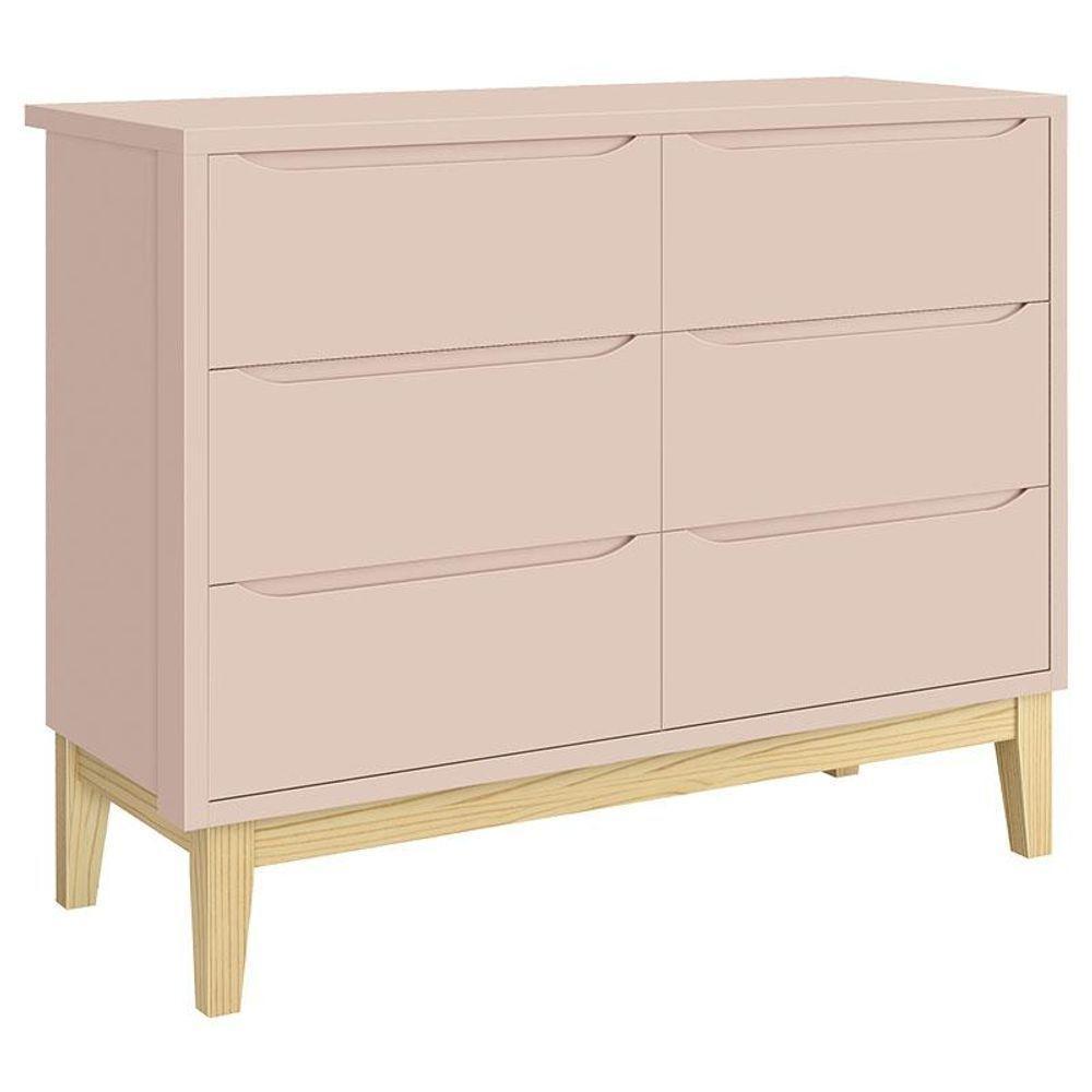 Cômoda Infantil 6 Gavetas Classic Rosa Acetinado Com Pés Natural - Reller - 1