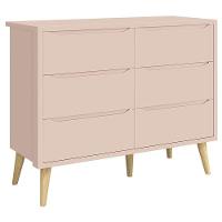 Cômoda Infantil 6 Gavetas Retrô Theo Rosa Acetinado Com Pés Natural - Reller - 1