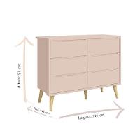 Cômoda Infantil 6 Gavetas Retrô Theo Rosa Acetinado Com Pés Natural - Reller - 3