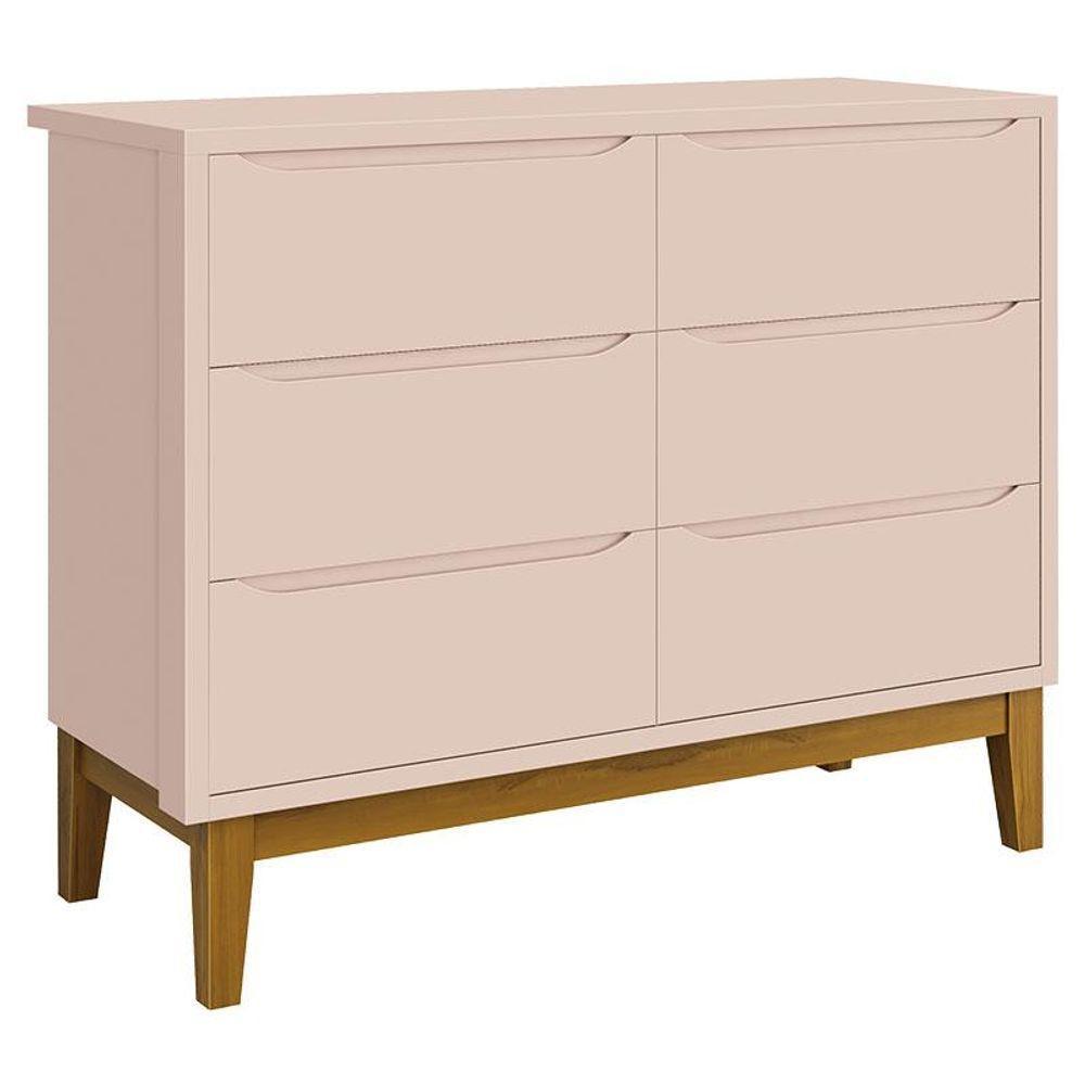 Cômoda Infantil 6 Gavetas Classic Rosa Acetinado Com Pés Madeira - Reller - 1
