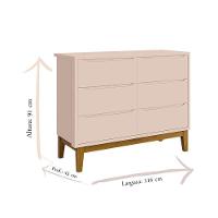 Cômoda Infantil 6 Gavetas Classic Rosa Acetinado Com Pés Madeira - Reller - 3