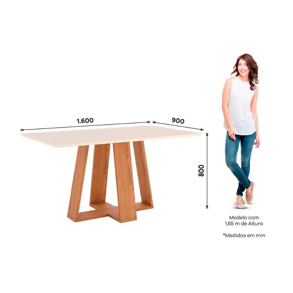 Mesa de Sala Jantar Lins SC94 c/Tampo Madeirado Reto s/ Vidro 160x90cm Nature/Off White - Henn - 4