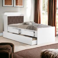Cama Tamires Baú Branco Com Auxiliar E Capitonê Nogal - 1