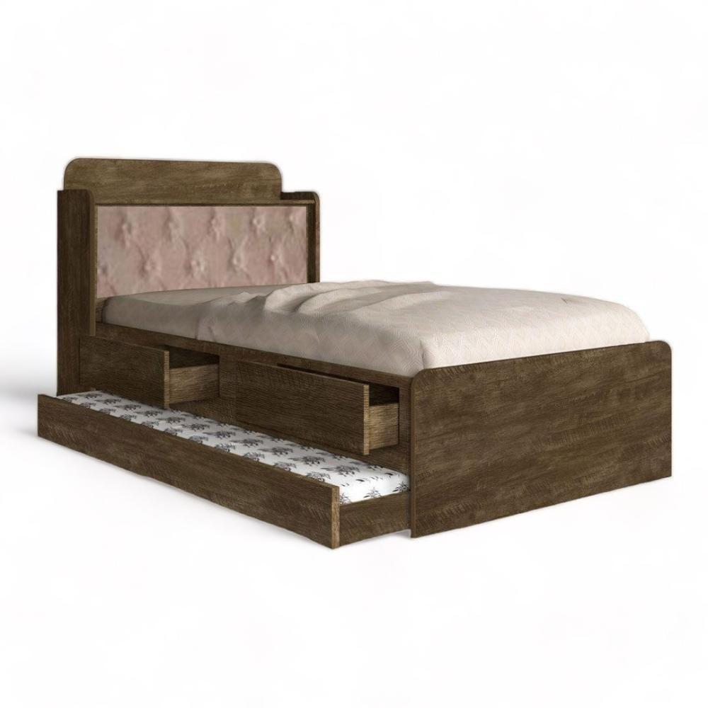 Cama Tamires Castanho Com Auxiliar Capitonê E 02 Colchões - 3