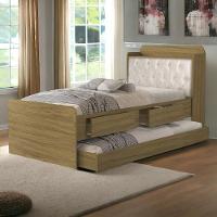 Cama Tamires Baú Freijó Com Auxiliar E Capitonê Bege - 1