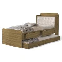 Cama Tamires Baú Freijó Com Auxiliar E Capitonê Bege - 3