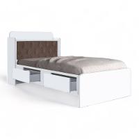 Cama Tamires Branco Com Capitonê Nogal E Colchão - 2