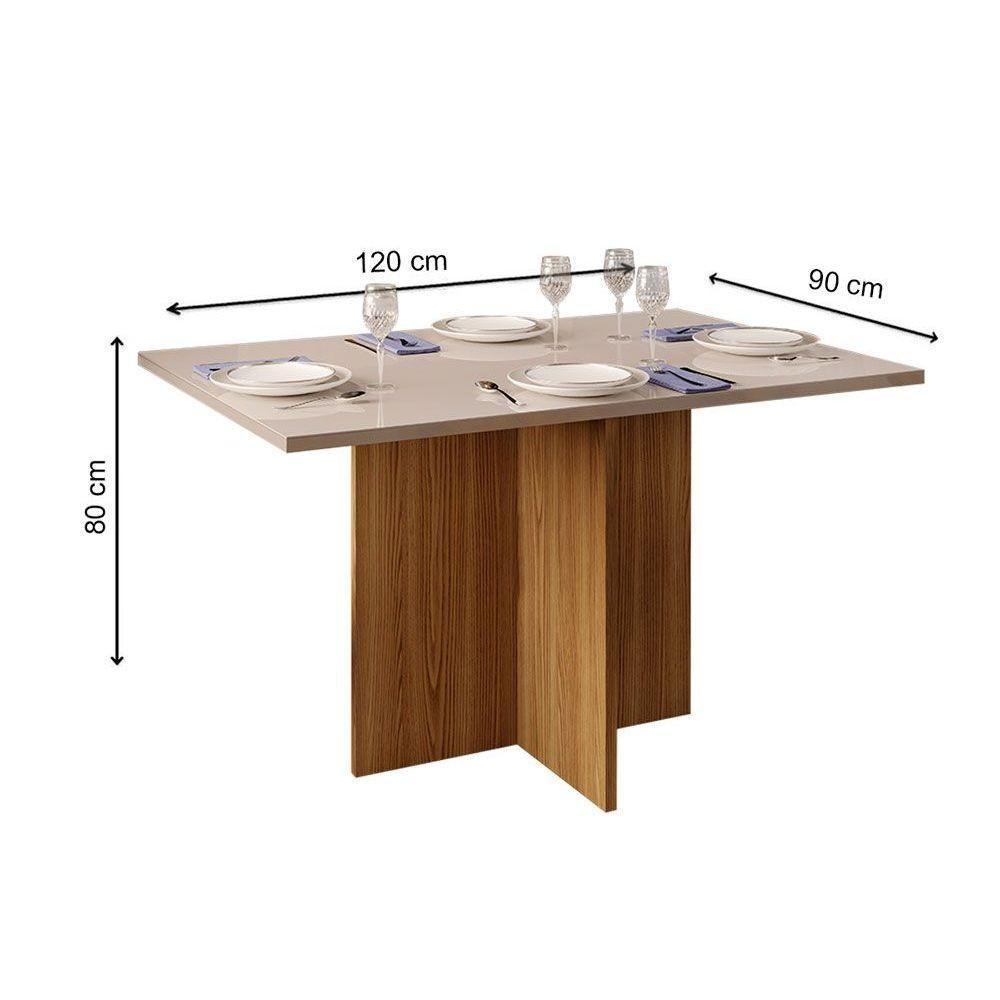 Mesa de Sala Jantar Hera c/Tampo Madeirado Vidro Reto 120x90cm Cedro/Off White - DJ Móveis - 6