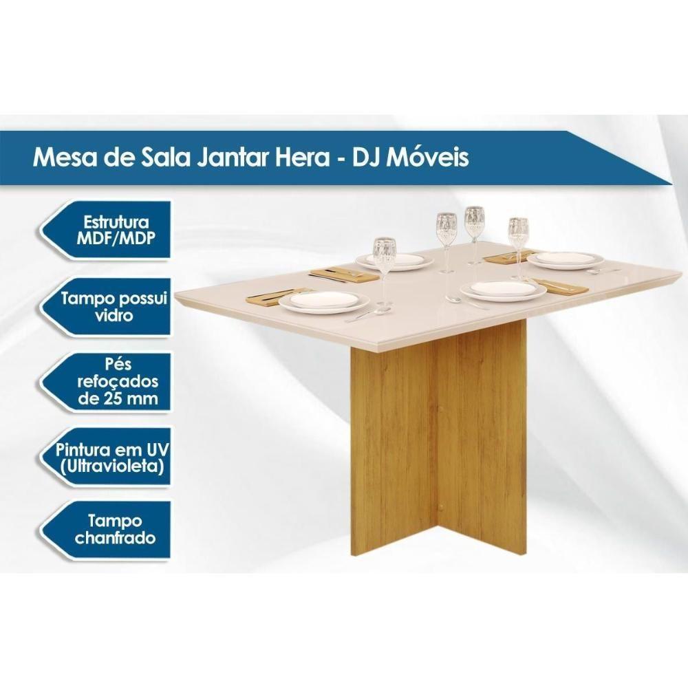 Mesa de Sala Jantar Hera c/Tampo Madeirado Vidro Reto 120x90cm Cedro/Off White - DJ Móveis - 8
